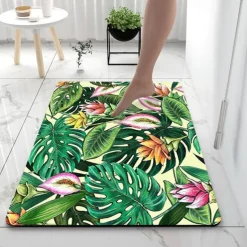 Nordic Green Leaf Bathroom Bath Mat Non-slip Creative Absorbent Bathroom Rug Diatomaceous Earth Non Slip