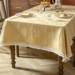 Nordic Style Thickened Cotton Linen Dining TableCloth, Anti Scalding and Anti Slip Tea TableCloth, Rectangular Desk Mat, TV Cabinet Decorative Cloth