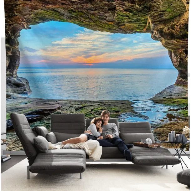 Ocean Cave Wall Tapestry Landscape Sunset Island Art Decor Photograph Backdrop Blanket Curtain Hanging Home Bedroom Living Room Decoration