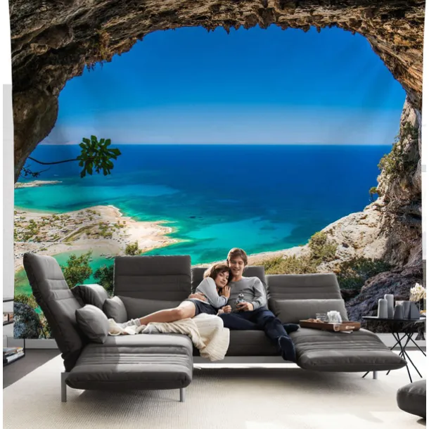 Ocean Cave Wall Tapestry Landscape Sunset Island Art Decor Photograph Backdrop Blanket Curtain Hanging Home Bedroom Living Room Decoration