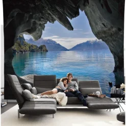 Ocean Cave Wall Tapestry Landscape Sunset Island Art Decor Photograph Backdrop Blanket Curtain Hanging Home Bedroom Living Room Decoration