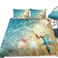 Ocean Duvet Cover Bedding Sets Comforter Cover with 1 Duvet Cover or Coverlet,1Sheet,2 Pillowcases for Double/Queen/King(1 Pillowcase for Twin/Single)