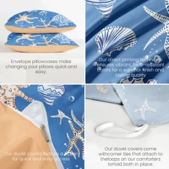 Ocean Series Duvet Cover 3-Piece Set 100% Cotton Super Soft Skin Friendly Long Lasting