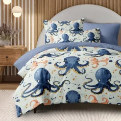 Ocean Series Duvet Cover 3-Piece Set 100% Cotton Super Soft Skin Friendly Long Lasting