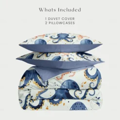 Ocean Series Duvet Cover 3-Piece Set 100% Cotton Super Soft Skin Friendly Long Lasting