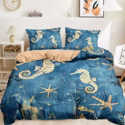 Ocean Series Duvet Cover 3-Piece Set 100% Cotton Super Soft Skin Friendly Long Lasting
