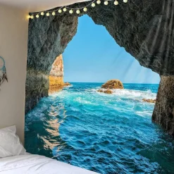 Ocean Wave Cave Wall Tapestry Art Decor Blanket Curtain Picnic Tablecloth Hanging Home Bedroom Living Room Dorm Decoration Nature Landscape Sea