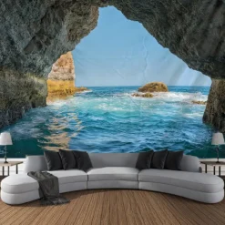 Ocean Wave Cave Wall Tapestry Art Decor Blanket Curtain Picnic Tablecloth Hanging Home Bedroom Living Room Dorm Decoration Nature Landscape Sea