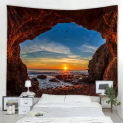 Ocean Wave Cave Wall Tapestry Art Decor Blanket Curtain Picnic Tablecloth Hanging Home Bedroom Living Room Dorm Decoration Nature Landscape Sea