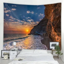 Ocean Wave Cave Wall Tapestry Art Decor Blanket Curtain Picnic Tablecloth Hanging Home Bedroom Living Room Dorm Decoration Nature Landscape Sea