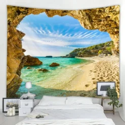 Ocean Wave Cave Wall Tapestry Art Decor Blanket Curtain Picnic Tablecloth Hanging Home Bedroom Living Room Dorm Decoration Nature Landscape Sea