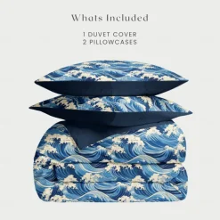 Ocean Wave Duvet Cover Set Soft Microfiber Bedding Vibrant Wave Design Includes Duvet Cover and Pillowcases Fade-Resistant, Zipper Closure, Machine Washable Queen, King, Twin Sizes Coastal Beach Theme