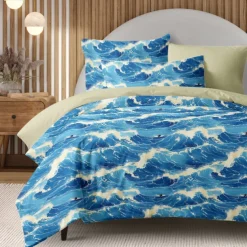 Ocean Wave Duvet Cover Set Soft Microfiber Bedding Vibrant Wave Design Includes Duvet Cover and Pillowcases Fade-Resistant, Zipper Closure, Machine Washable Queen, King, Twin Sizes Coastal Beach Theme