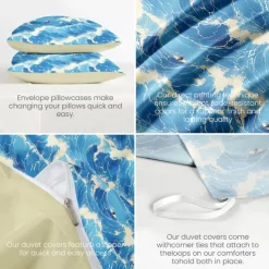 Ocean Wave Duvet Cover Set Soft Microfiber Bedding Vibrant Wave Design Includes Duvet Cover and Pillowcases Fade-Resistant, Zipper Closure, Machine Washable Queen, King, Twin Sizes Coastal Beach Theme