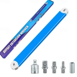 Offset Extension Wrench Set, 15.4 Inch Offset Extension Wrench with 1/2", 1/4", 3/8" Square Drive Adapters and 3/8" Drive Ratchet Wrench, Universal Impact Wrench Extender Tool for Tight Place