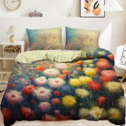 Oil Painting Floral Pattern Duvet Cover Set Comforter Set Soft 3-Piece Luxury Cotton Bedding Set Home Decor Dusk Bedding Gift King Queen Full Size
