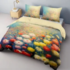 Oil Painting Floral Pattern Duvet Cover Set Comforter Set Soft 3-Piece Luxury Cotton Bedding Set Home Decor Dusk Bedding Gift King Queen Full Size