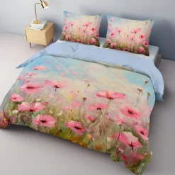 Oil Painting Floral Pattern Duvet Cover Set Comforter Set Soft 3-Piece Luxury Cotton Bedding Set Home Decor Dusk Bedding Gift King Queen Full Size