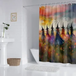 Oil painting Halloween witch shower curtain modern machine washable waterproof polyester fabric for bathroom decoration bathtub with 12 hooks