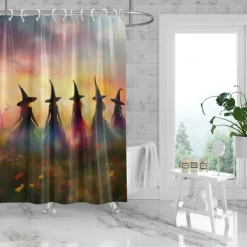 Oil painting Halloween witch shower curtain modern machine washable waterproof polyester fabric for bathroom decoration bathtub with 12 hooks