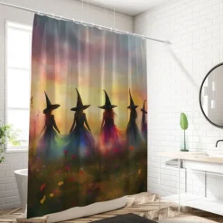 Oil painting Halloween witch shower curtain modern machine washable waterproof polyester fabric for bathroom decoration bathtub with 12 hooks