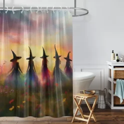 Oil painting Halloween witch shower curtain modern machine washable waterproof polyester fabric for bathroom decoration bathtub with 12 hooks