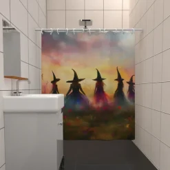Oil painting Halloween witch shower curtain modern machine washable waterproof polyester fabric for bathroom decoration bathtub with 12 hooks