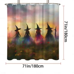 Oil painting Halloween witch shower curtain modern machine washable waterproof polyester fabric for bathroom decoration bathtub with 12 hooks