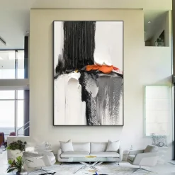 Oil Painting hand painted Black and White 3D Texture Abstract Painting Large Minimalist Abstract painting Wall Art Orange Texture Painting Black and White Minimalist Painting