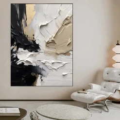 Oil Painting hand painted Black and White 3D Texture Abstract Painting Large Minimalist Abstract painting Wall Art Orange Texture Painting Black and White Minimalist Painting