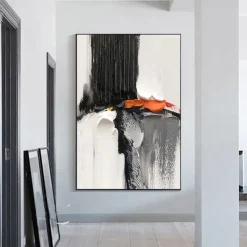 Oil Painting hand painted Black and White 3D Texture Abstract Painting Large Minimalist Abstract painting Wall Art Orange Texture Painting Black and White Minimalist Painting