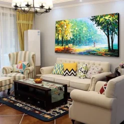 Oil Painting Hand Painted Horizontal Landscape Abstract Landscape Modern Stretched Canvas