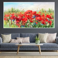 Oil painting hand painted Poppy Field Painting ArtWork handmade Wildflowers Oil Painting Landscape Red Poppies oil Painting for living room bedroom hotel wall home decoration