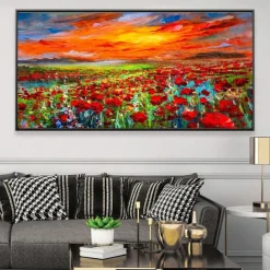 Oil painting hand painted Poppy Field Painting ArtWork handmade Wildflowers Oil Painting Landscape Red Poppies oil Painting for living room bedroom hotel wall home decoration