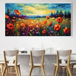 Oil painting hand painted Poppy Field Painting ArtWork handmade Wildflowers Oil Painting Landscape Red Poppies oil Painting for living room bedroom hotel wall home decoration