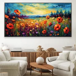 Oil painting hand painted Poppy Field Painting ArtWork handmade Wildflowers Oil Painting Landscape Red Poppies oil Painting for living room bedroom hotel wall home decoration