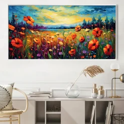Oil painting hand painted Poppy Field Painting ArtWork handmade Wildflowers Oil Painting Landscape Red Poppies oil Painting for living room bedroom hotel wall home decoration