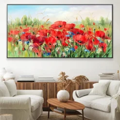 Oil painting hand painted Poppy Field Painting ArtWork handmade Wildflowers Oil Painting Landscape Red Poppies oil Painting for living room bedroom hotel wall home decoration