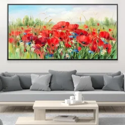 Oil painting hand painted Poppy Field Painting ArtWork handmade Wildflowers Oil Painting Landscape Red Poppies oil Painting for living room bedroom hotel wall home decoration