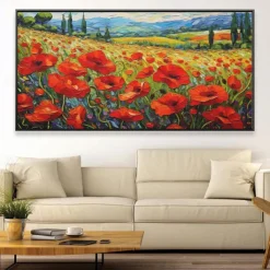 Oil painting hand painted Poppy Field Painting ArtWork handmade Wildflowers Oil Painting Landscape Red Poppies oil Painting for living room bedroom hotel wall home decoration