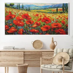 Oil painting hand painted Poppy Field Painting ArtWork handmade Wildflowers Oil Painting Landscape Red Poppies oil Painting for living room bedroom hotel wall home decoration