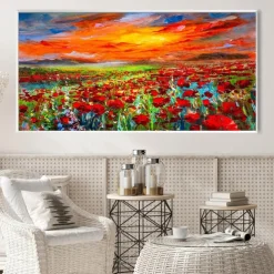 Oil painting hand painted Poppy Field Painting ArtWork handmade Wildflowers Oil Painting Landscape Red Poppies oil Painting for living room bedroom hotel wall home decoration