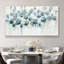 Oil Painting Handmade Hand Painted Wall Art Modern Abstract Blue Texture Flowers Home Decoration Decor Rolled Canvas No Frame Unstretched