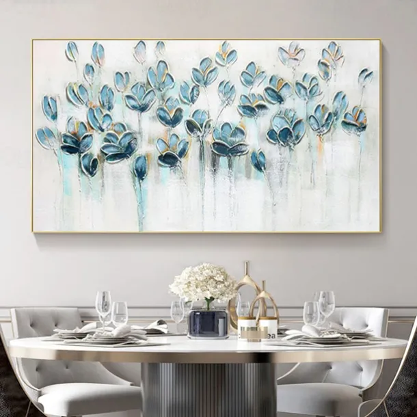Oil Painting Handmade Hand Painted Wall Art Modern Abstract Blue Texture Flowers Home Decoration Decor Rolled Canvas No Frame Unstretched