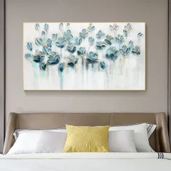 Oil Painting Handmade Hand Painted Wall Art Modern Abstract Blue Texture Flowers Home Decoration Decor Rolled Canvas No Frame Unstretched