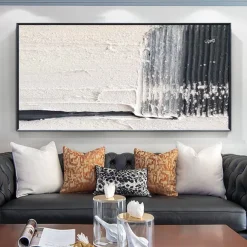 Oil Painting Handmade Hand Painted Wall Art Black-White Abstract Canvas Painting Home Decoration Decor Stretched Frame Ready to Hang