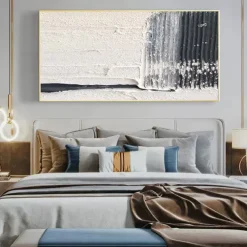 Oil Painting Handmade Hand Painted Wall Art Black-White Abstract Canvas Painting Home Decoration Decor Stretched Frame Ready to Hang