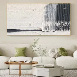 Oil Painting Handmade Hand Painted Wall Art Black-White Abstract Canvas Painting Home Decoration Decor Stretched Frame Ready to Hang