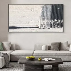 Oil Painting Handmade Hand Painted Wall Art Black-White Abstract Canvas Painting Home Decoration Decor Stretched Frame Ready to Hang