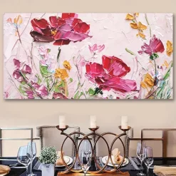 Oil Painting Handmade Hand Painted Wall Art Abstract Red Flowers Canvas Painting Home Decoration Decor Stretched Frame Ready to Hang